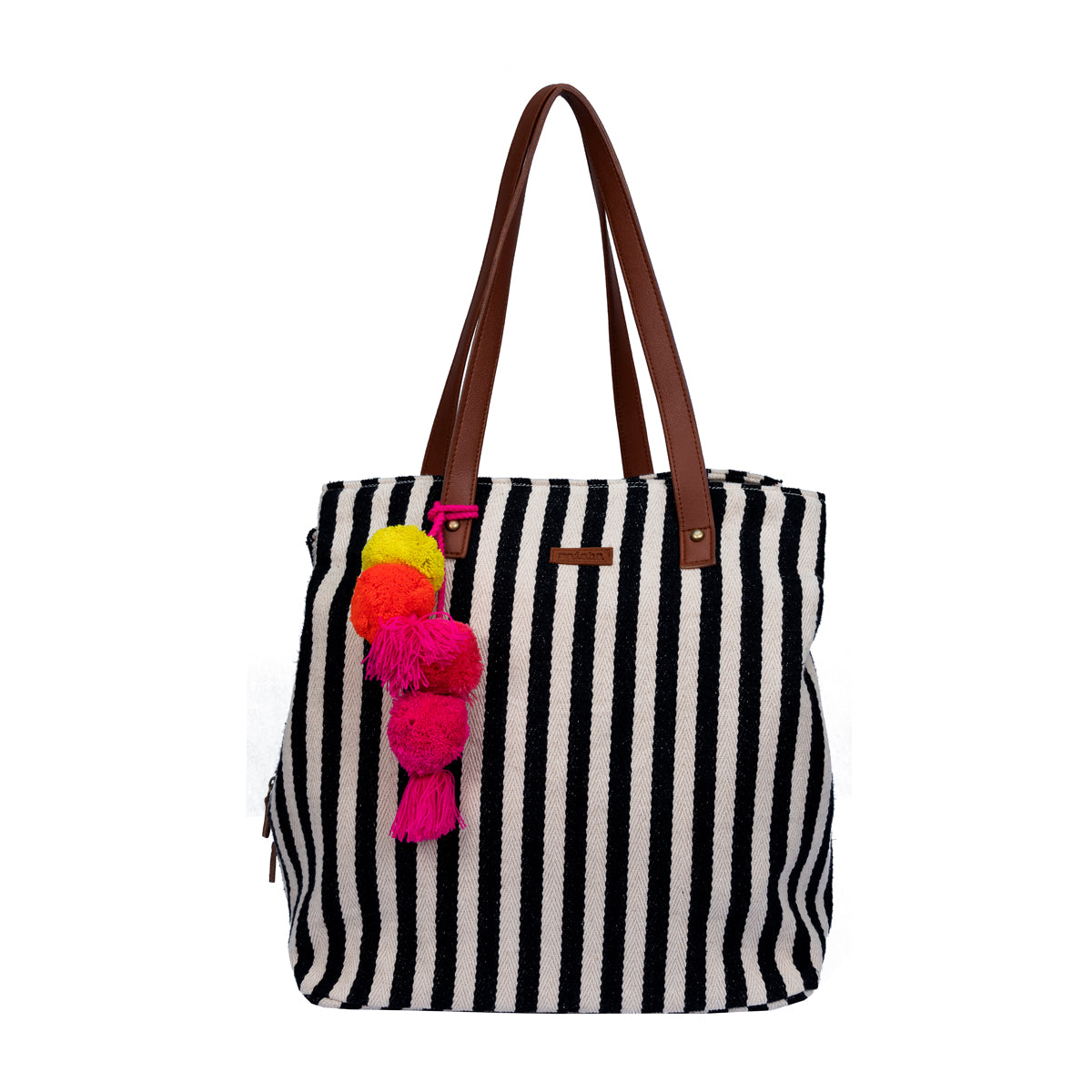 Black And White Stripes Three Pocket Jacquard Bag 
