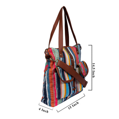 Multi Color Stripes Two Pocket Jacquard Bag