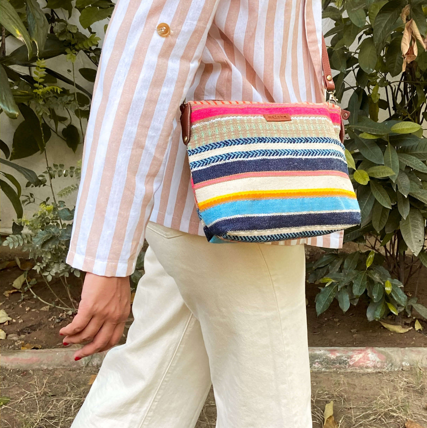 Multicolour Stripes Pouch Cum Sling Bag