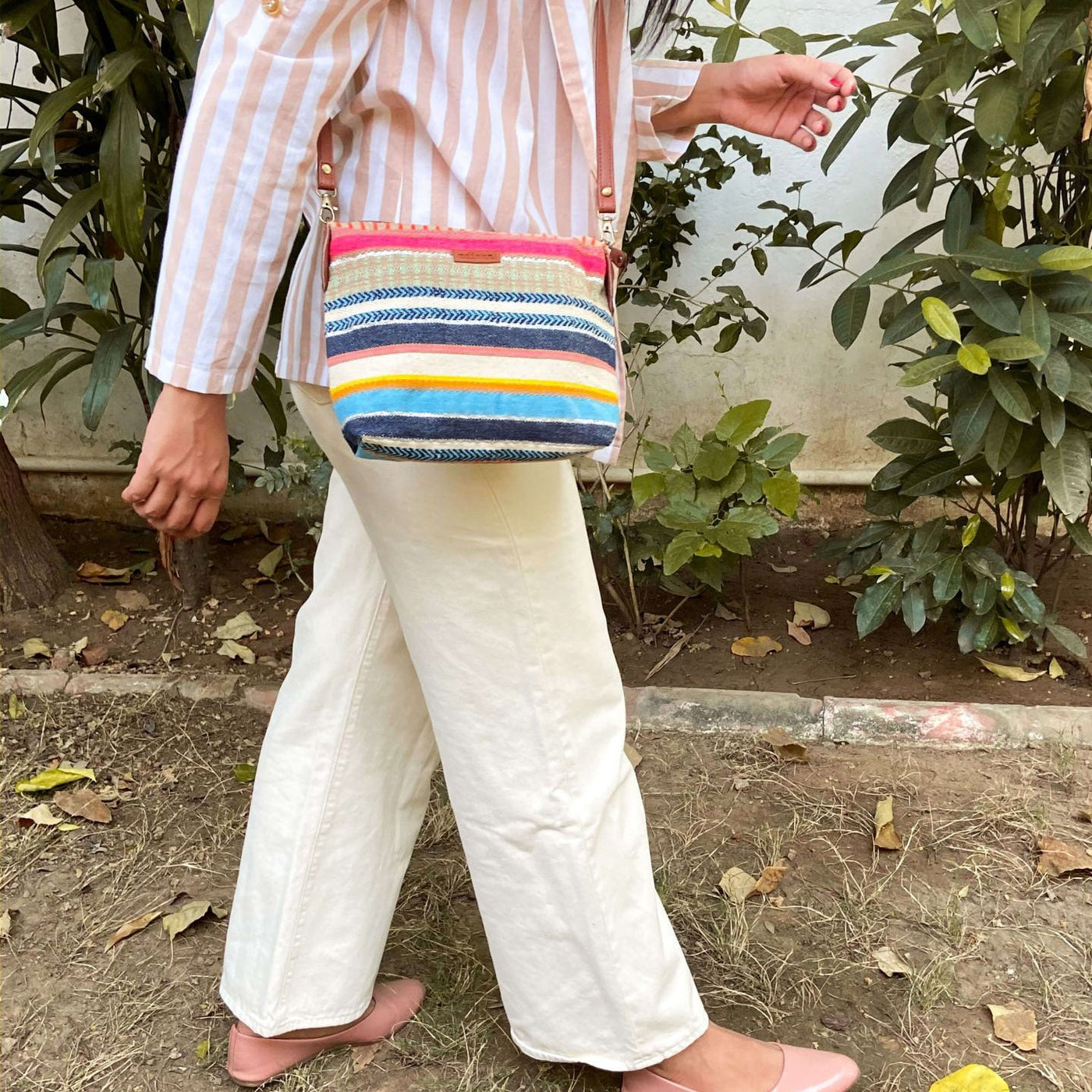 Multicolour Stripes Pouch Cum Sling Bag