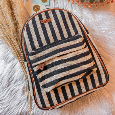 Black And White Stripes Compact Backpack Bag