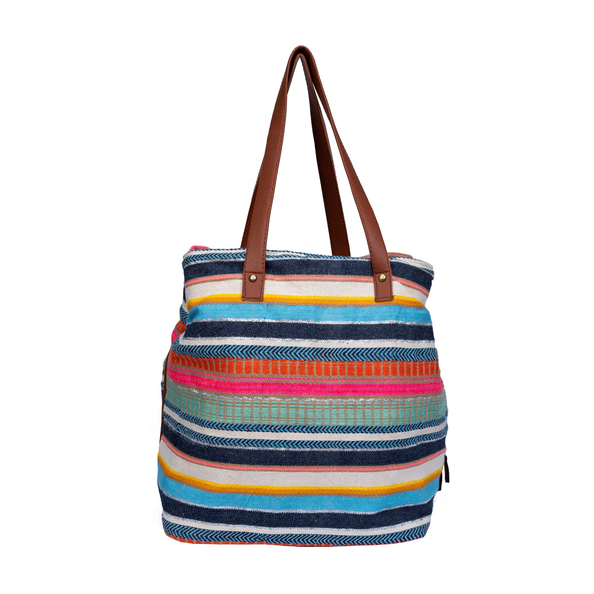 Multi Colour Stripes Three Pocket Jacquard Bag