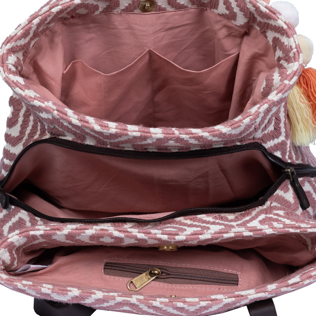 Onion Pink Diamond Three Pocket Jacquard Bag