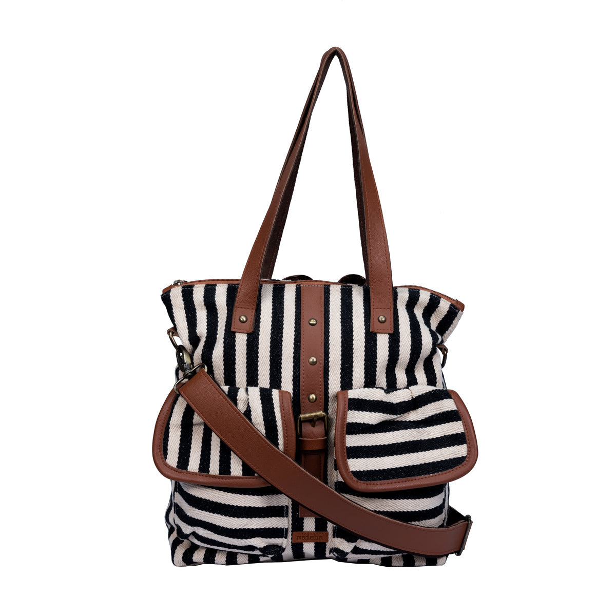 Black And White Stripes Two Pocket Jacquard Bag