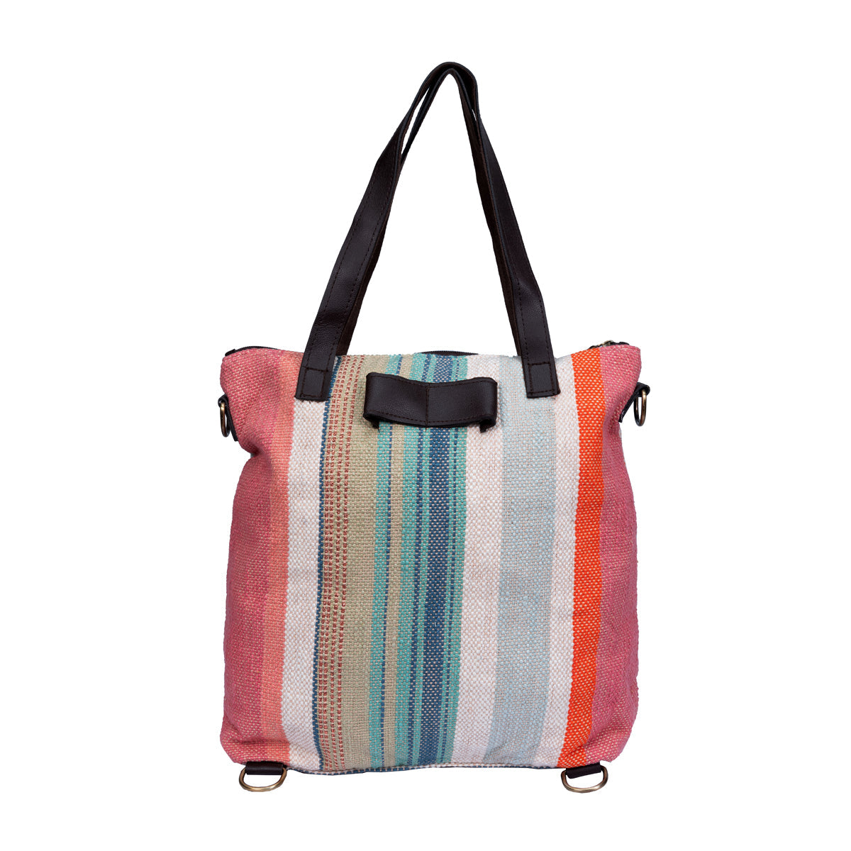 Peach Multi Colour Stripes Two Pocket Jacquard Bag