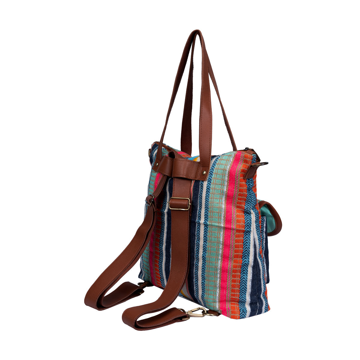 Multi Color Stripes Two Pocket Jacquard Bag