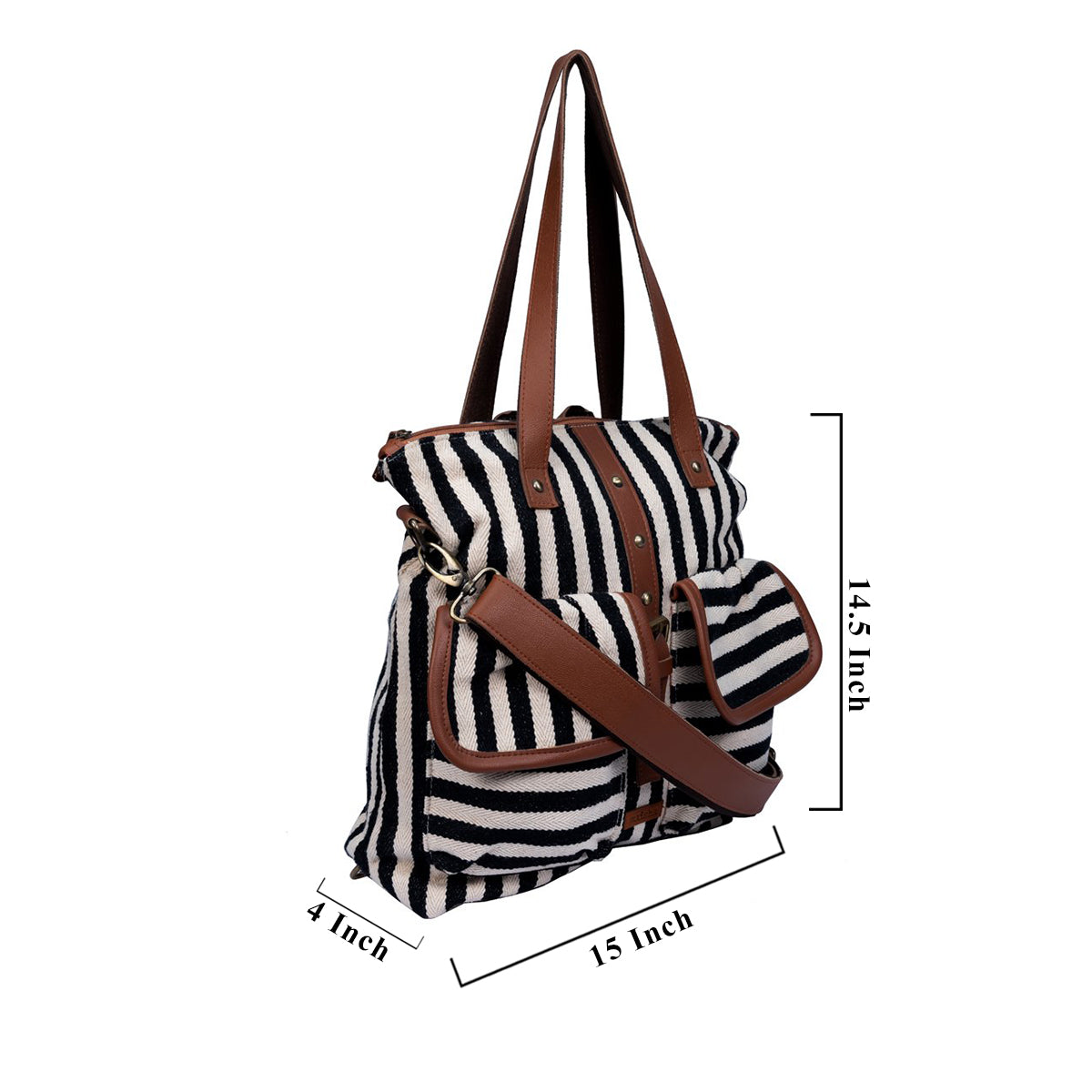 Black And White Stripes Two Pocket Jacquard Bag